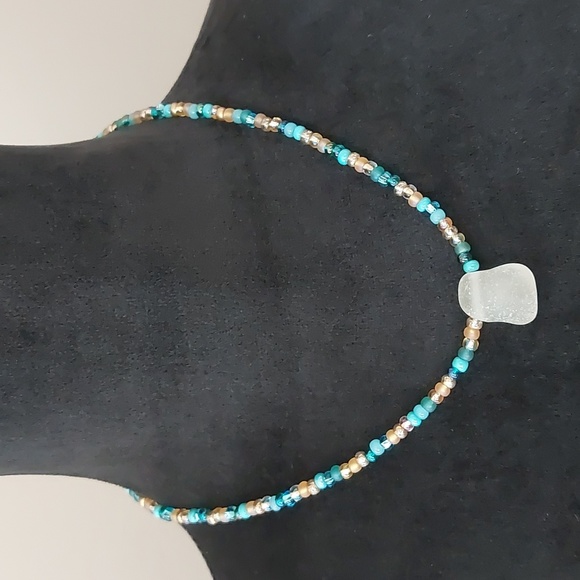Beach Glass Necklace, Sea glass Necklace, Boho, Blue - Picture 3 of 12